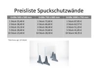 Preisliste Spuckschutzw&auml;nde